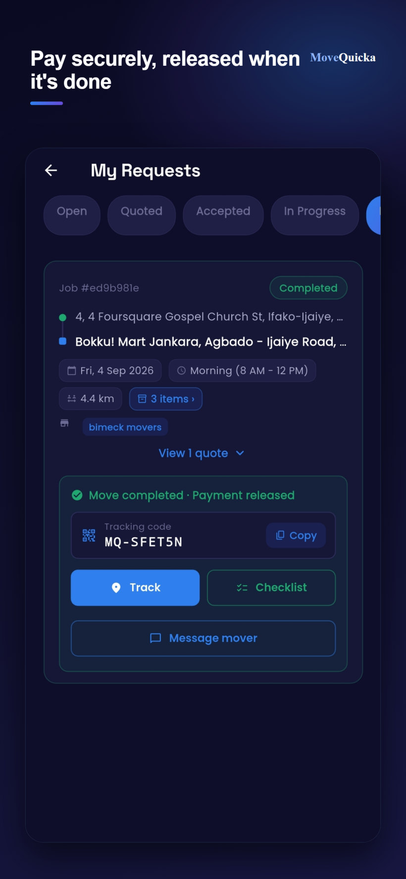Pay securely, released when done